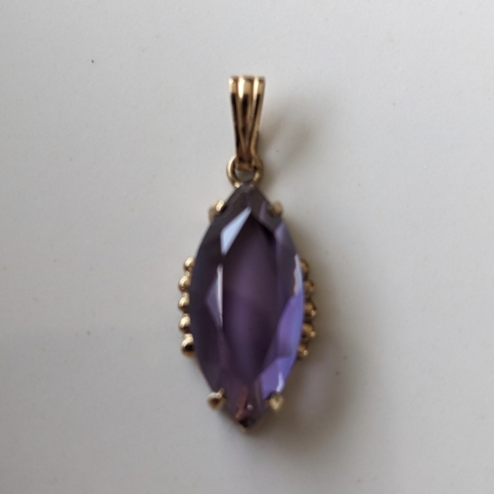 Solid 10K Gold Gothic Style Pendant With Purple Marquise Cut Insert